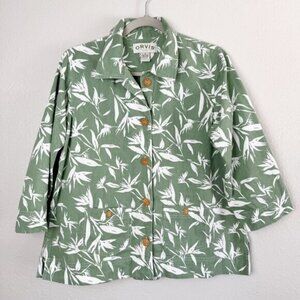 Orvis Green Leaf bamboo Print button denim Spring jacket 12